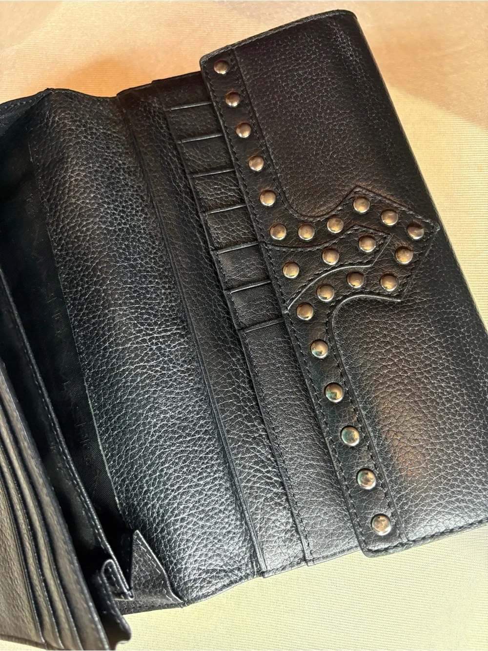Via Spiga Black Leather Studded Clutch Wallet